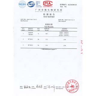 一次性防護口罩檢驗報告